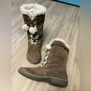 Bjorndal suede faux fur lined lace up brown knee high boots size 9